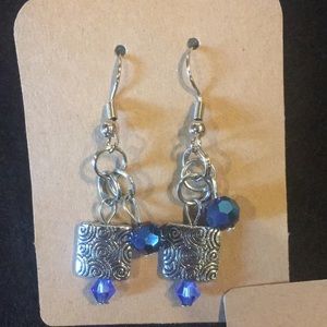 Blue Glass and Silver Earrings